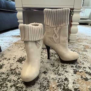 Jennifer Lopez Ivory Knit Heeled Boot